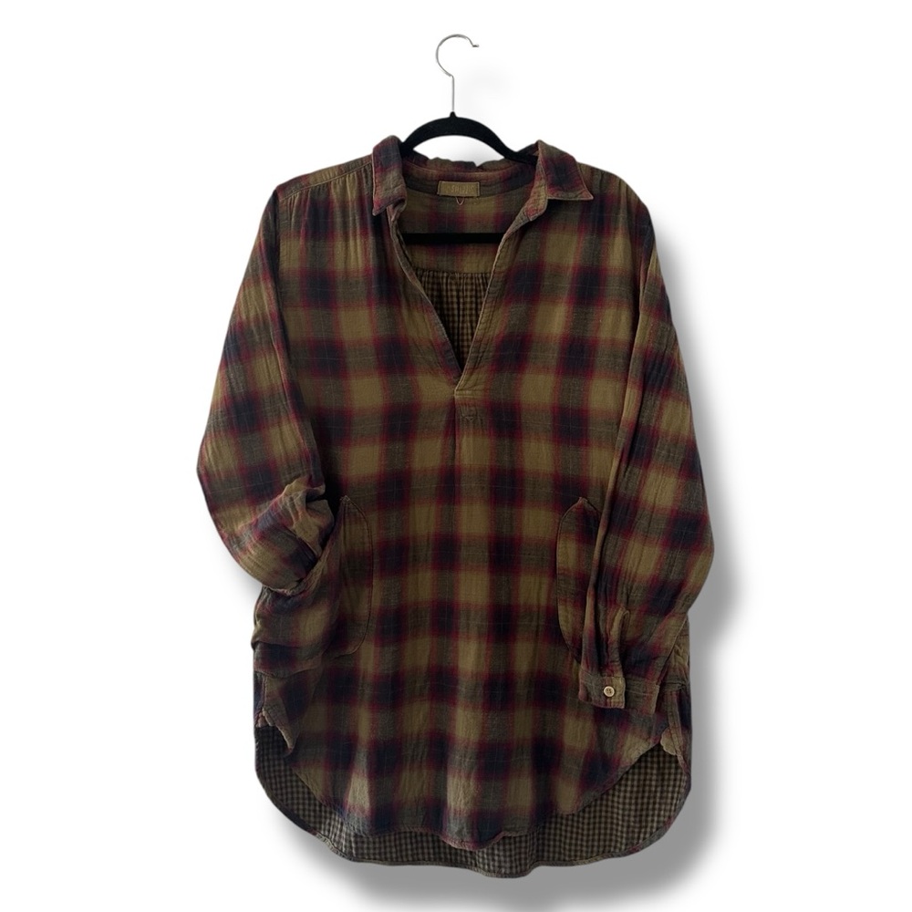 CP Shades Olive Green and Burgundy Plaid Tunic